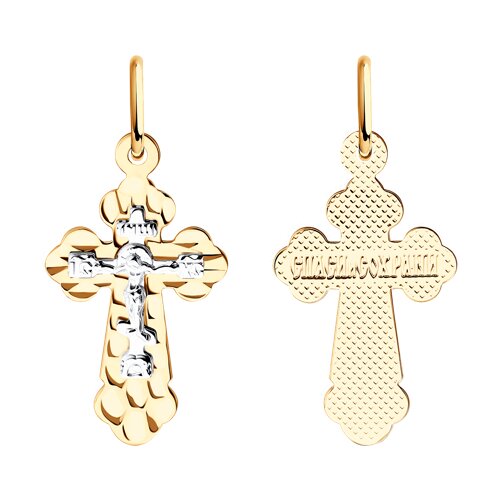 Крест из комбинированного золота с алмазной гранью