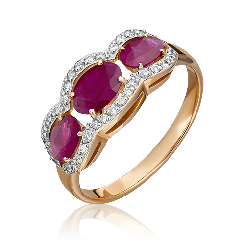 Кольцо из красного золота  с бриллиантами и рубинами
