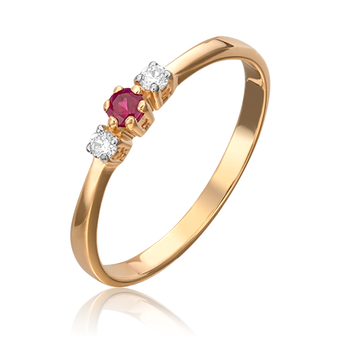 Кольцо из красного золота  с бриллиантами и рубином