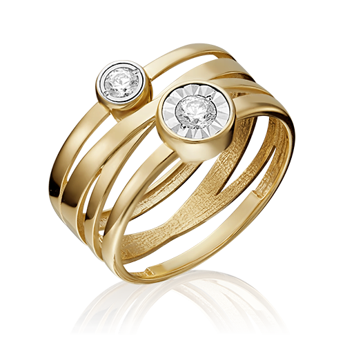 Кольцо из белого+лимонного золота  с б/ц swarovski gems