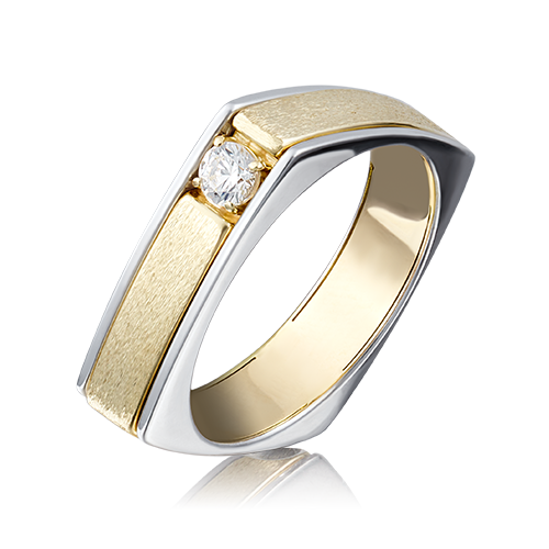 Кольцо из белого и лимонного золота  с бриллиантом