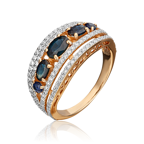 Кольцо из красного золота  с бриллиантами и сапфиами