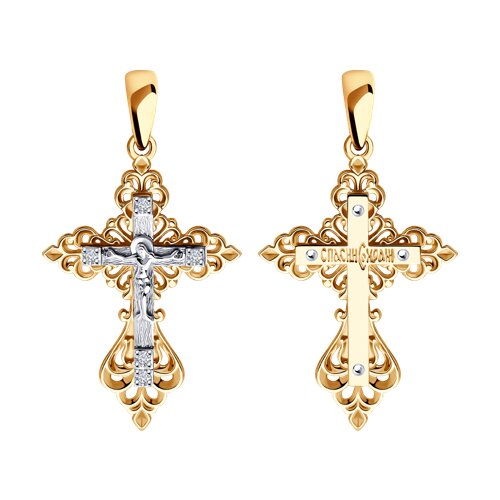 Крест из комбинированного золота с бриллиантами