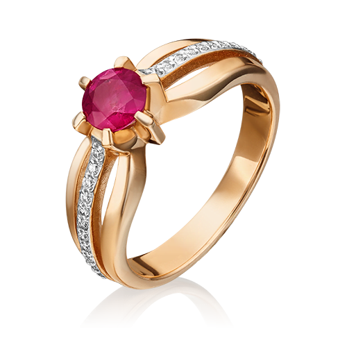 Кольцо из красного золота  с бриллиантами и рубином