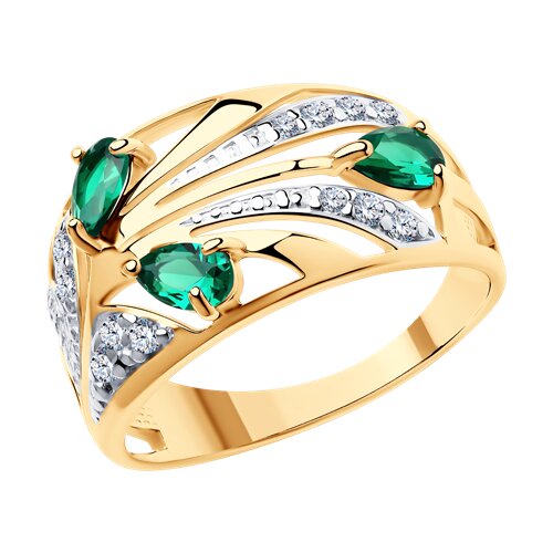 Кольцо из золота с зелеными фианитами