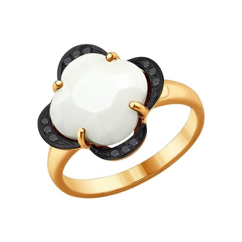 Кольцо из золота с чёрными бриллиантами и керамической вставкой