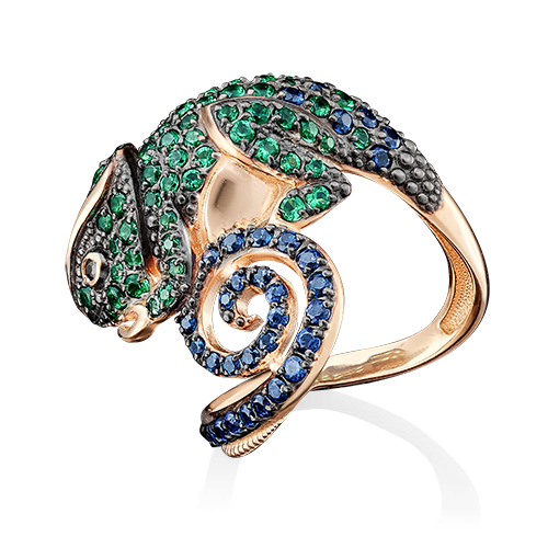 Кольцо "Хамелеон" из золота с сине-зелеными фианитами