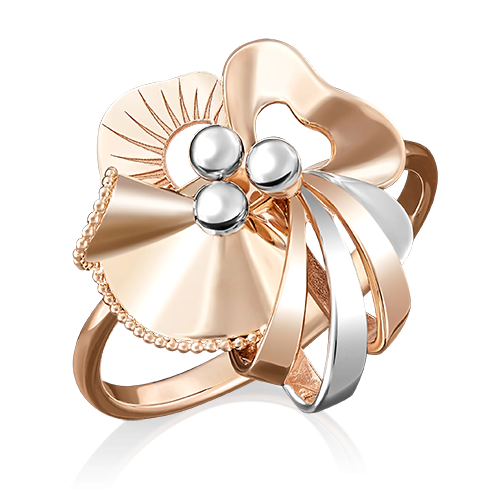Кольцо  из комбинированного золота в виде цветка