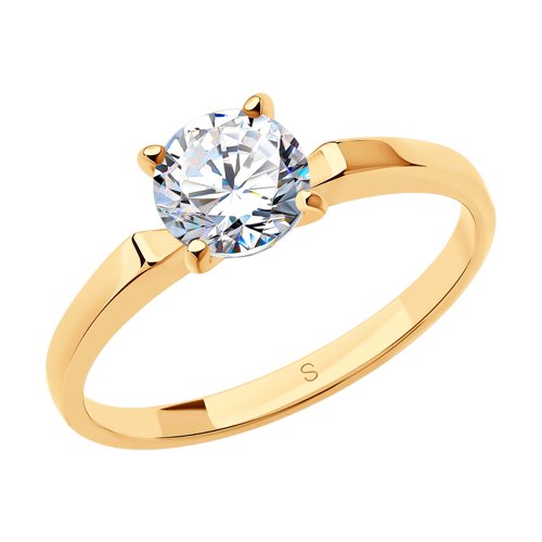 Узкое помолвочное кольцо из золота с фианитом
