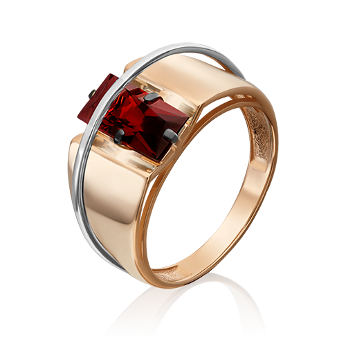 Кольцо из красного+белого золота  с гранатом