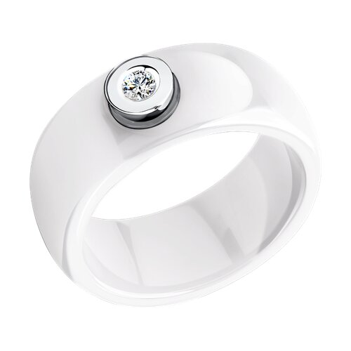 Керамическое кольцо с белым золотом и бриллиантом