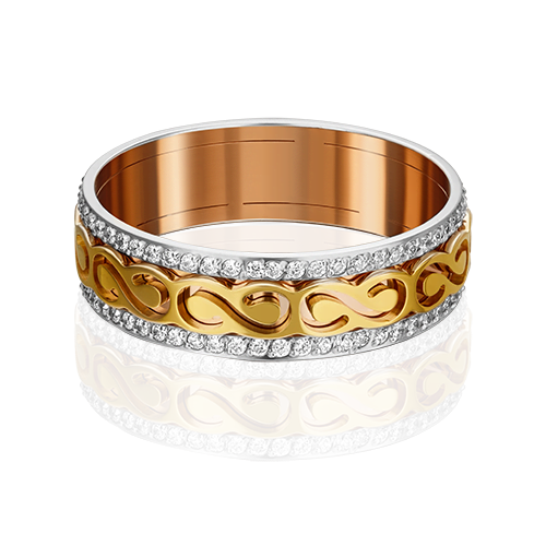 Обручальное кольцо из комбинированного  золота с фианитами