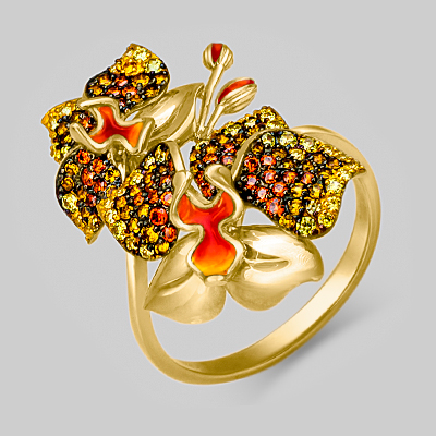 Кольцо из лимонного золота  с цветные фианиты